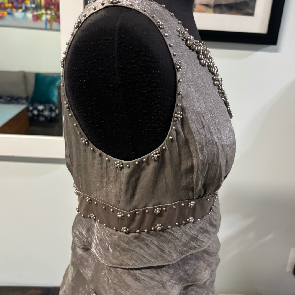 ❤️Adrianna Papell Platinum Beaded Dress-Sz 8 - Picture 5 of 9